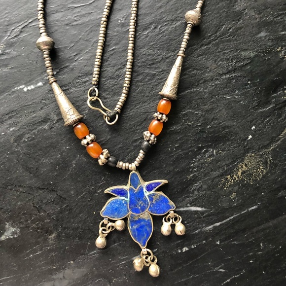 Boho silver and lapis necklace - Picture 1 of 4